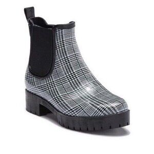 Jeffrey Campbell Size 8 Cloudy Plaid Black White Chelsea Checkered Rain Boot S4